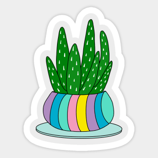 Cute Cactus Design #109: Aloe Vera Succulent In A Cute Candy Colored Pot Sticker